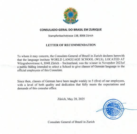 Recommendation letter from the consulate